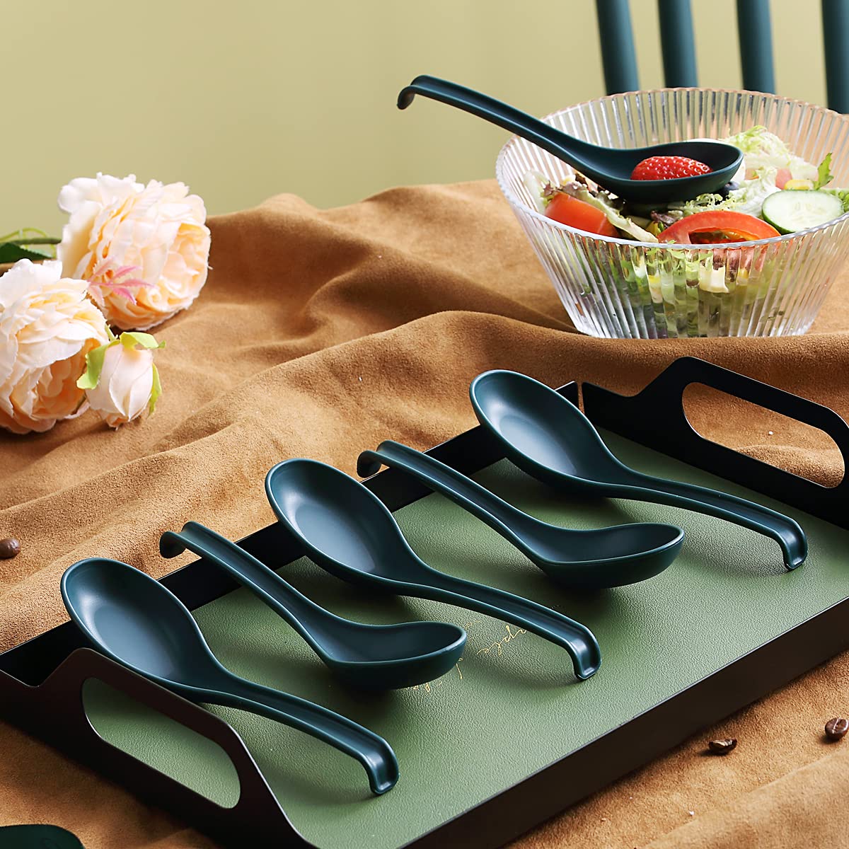 Evanda Soup Spoon, Eco Friendly Dinner Spoon,Made Of Food Grade Pp, Bpa Free,Easy Clean,Dishwasher Safe Set Of 12(Dark Green)